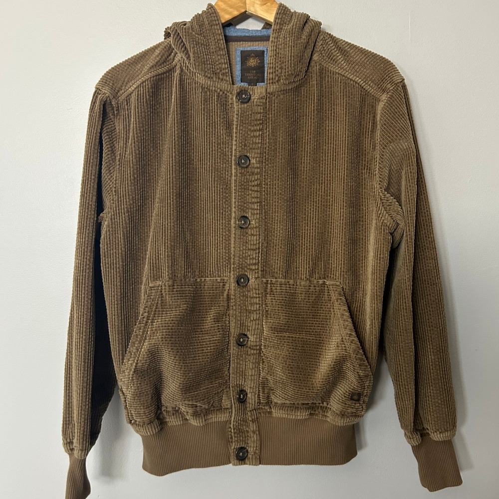 The Territory Ahead Jacket Mens Small Brown Corduroy Hooded Button Front Coat